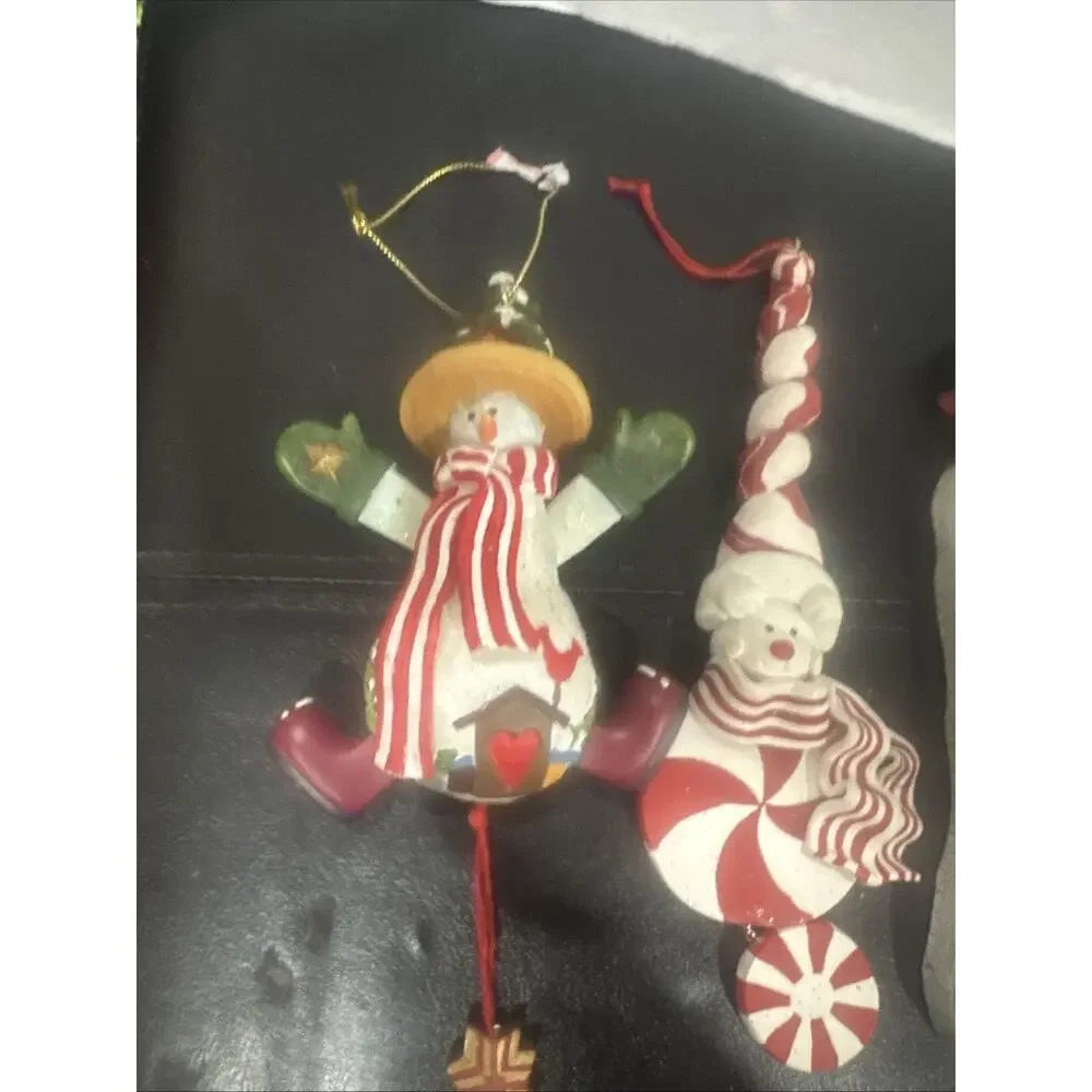 Lot of 3 Christmas Snowman Santa Resin Hanging Ornaments Holiday Tree Decor Gift
